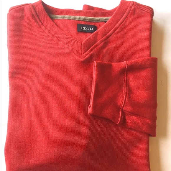 Izod Men’s V Neck Ribbed Sweater XL Red Cotton Blend - Picture 12 of 12
